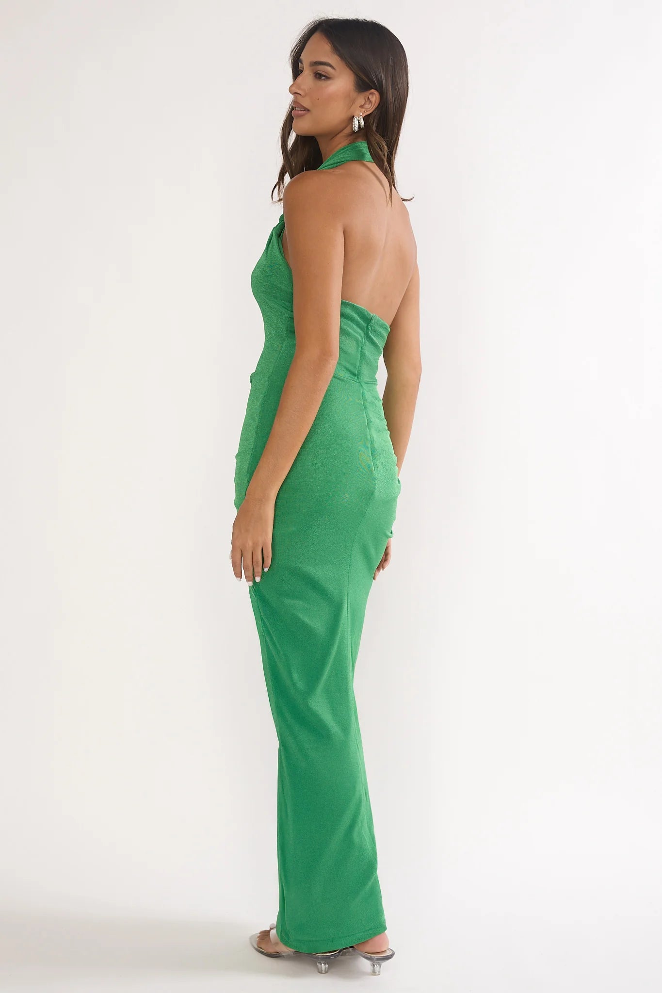 Stellarose Halter Ruched Maxi Dress Green