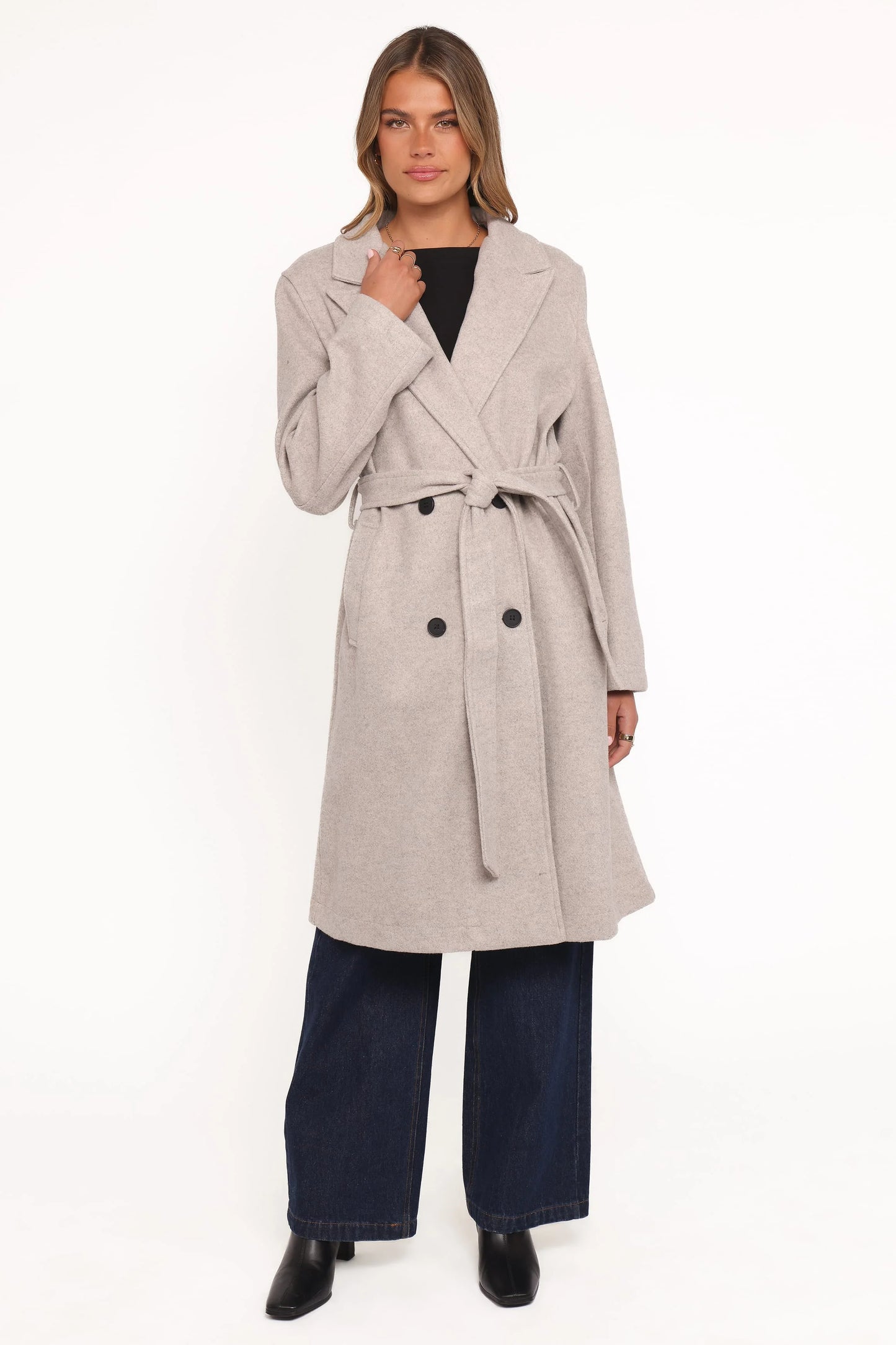 Nina Fur Collar Tie Waist Coat - Cream