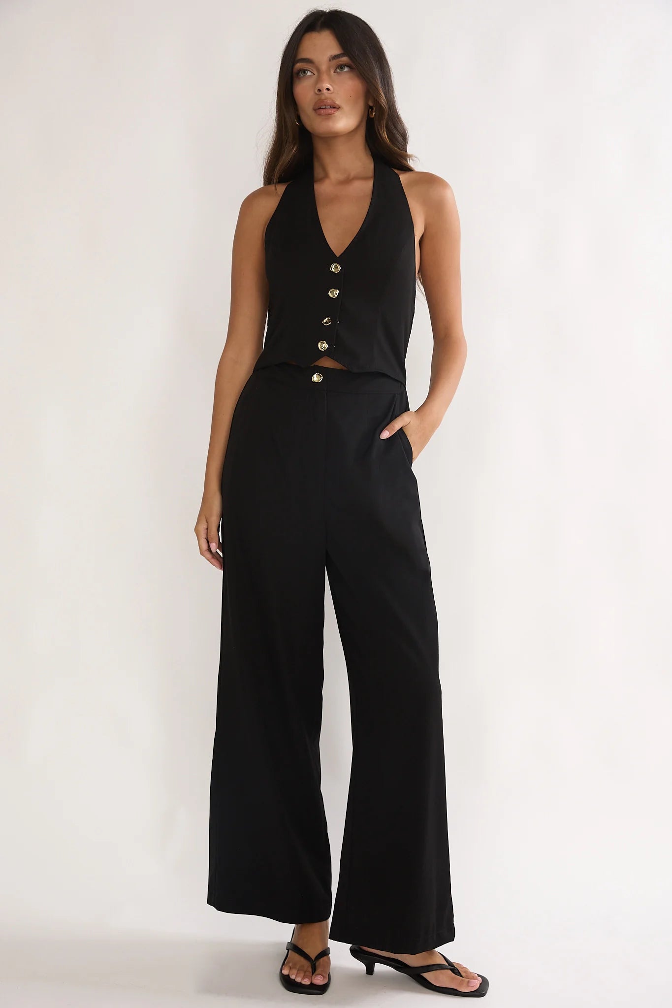 Ambrin Halterneck Button Jumpsuit Black