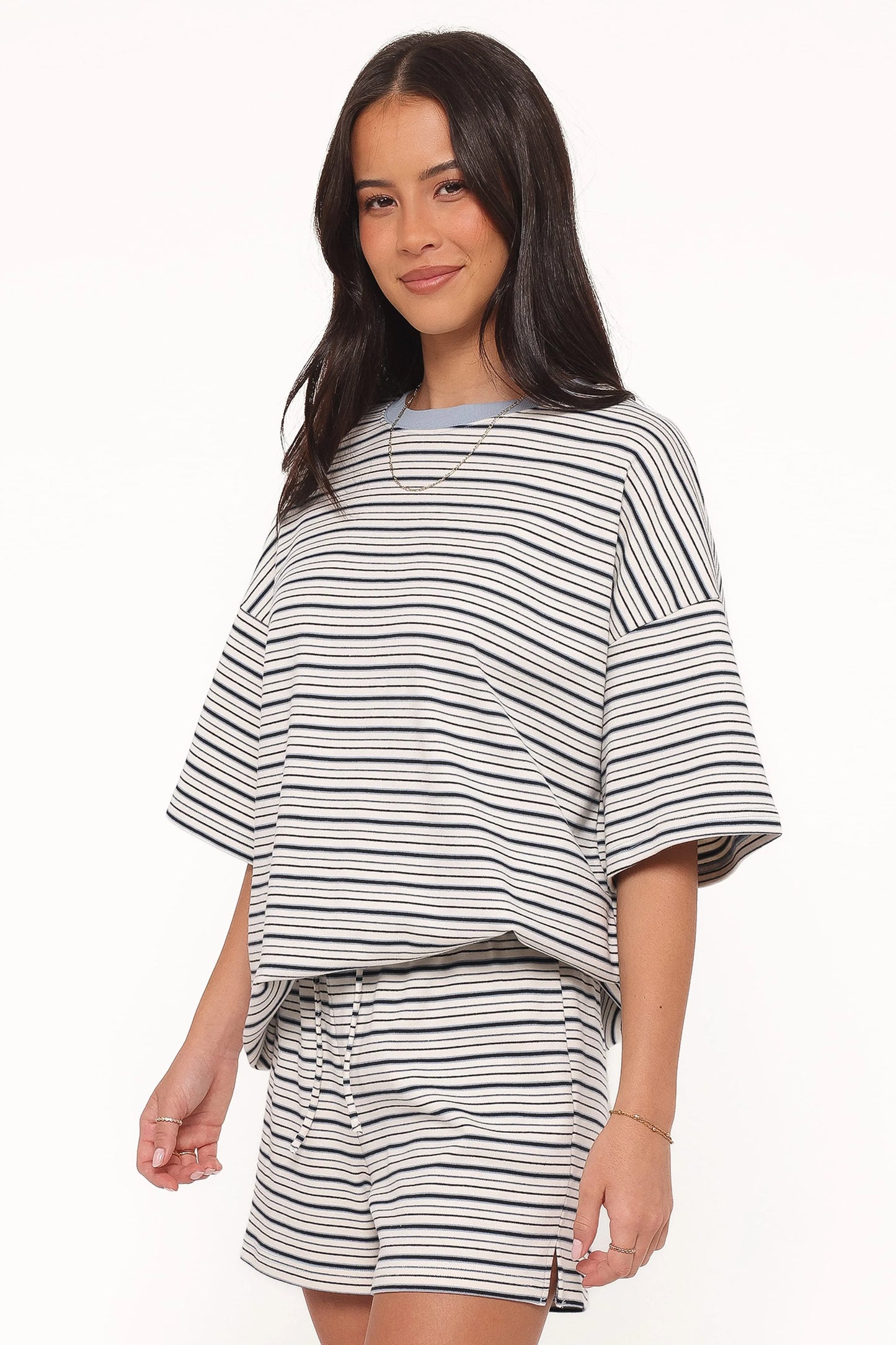 Hellen Stripe Short Set - Blue/Cream Stripe