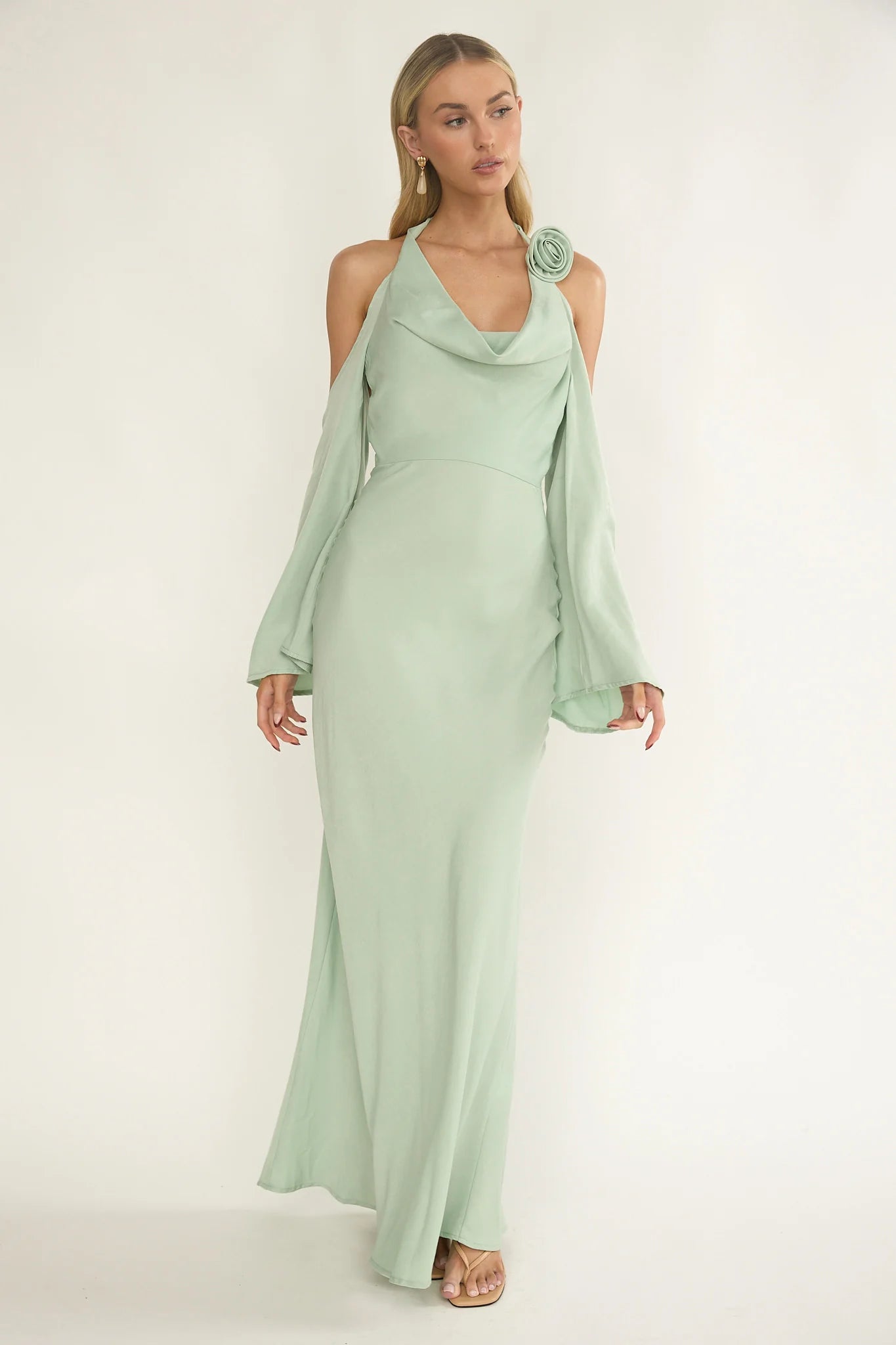 Solenne Cowl Neck Cold Shoulder Maxi Dress Sage