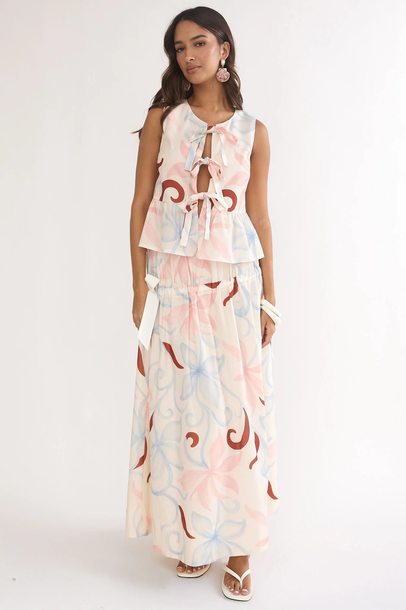 Salty Sea Side Bow Maxi Skirt Floral