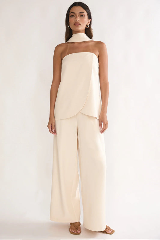Florene Strapless Split Scarf Pants Vanilla