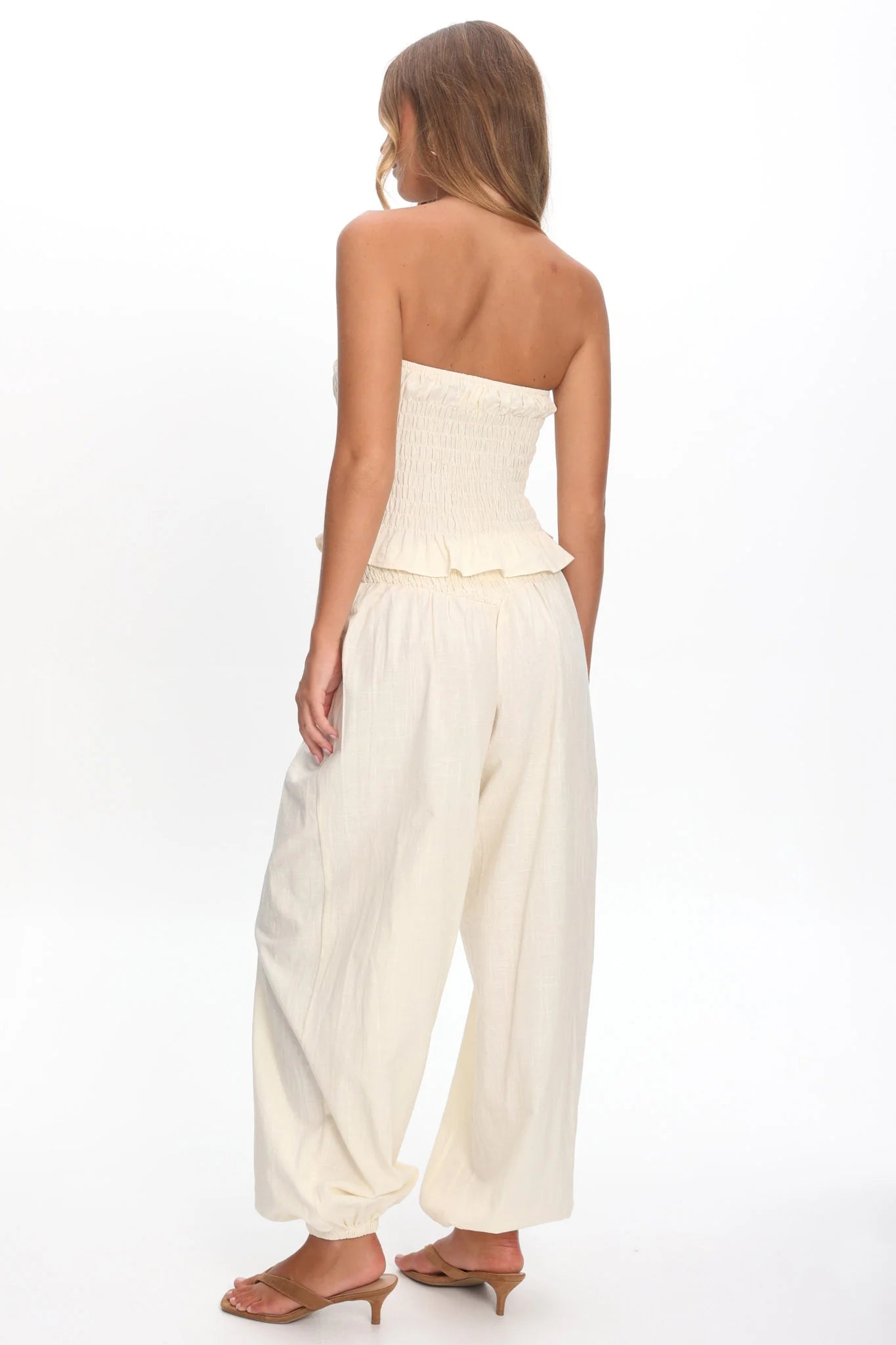 Norina Shirred Strapless Top Cream