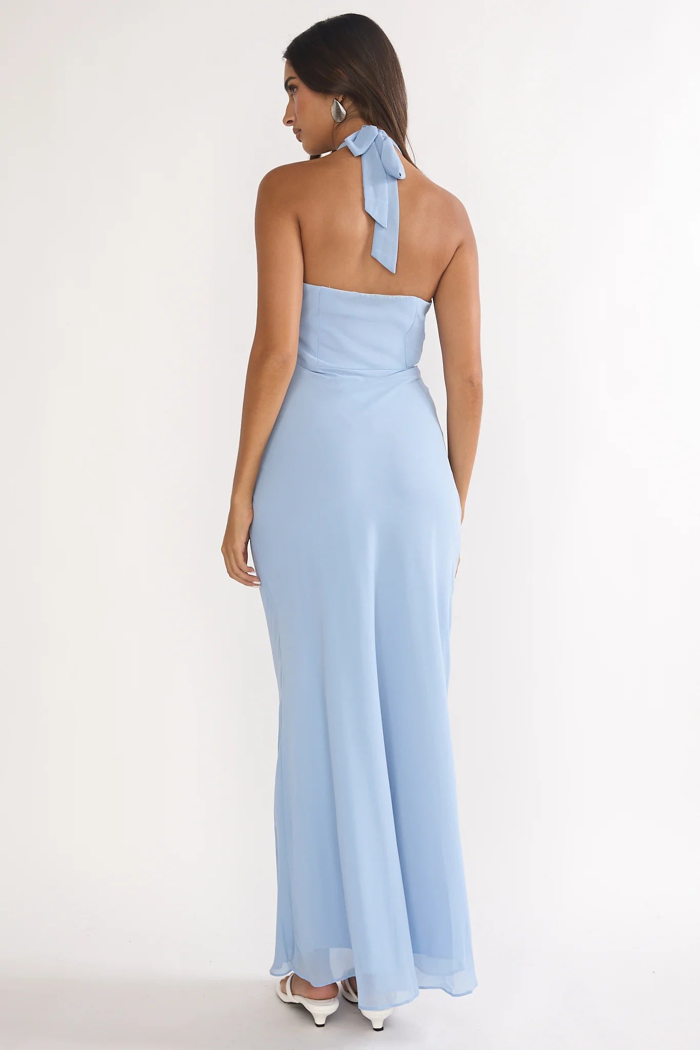 Rovelle Halterneck Pleat Waist Maxi Dress Sky Blue