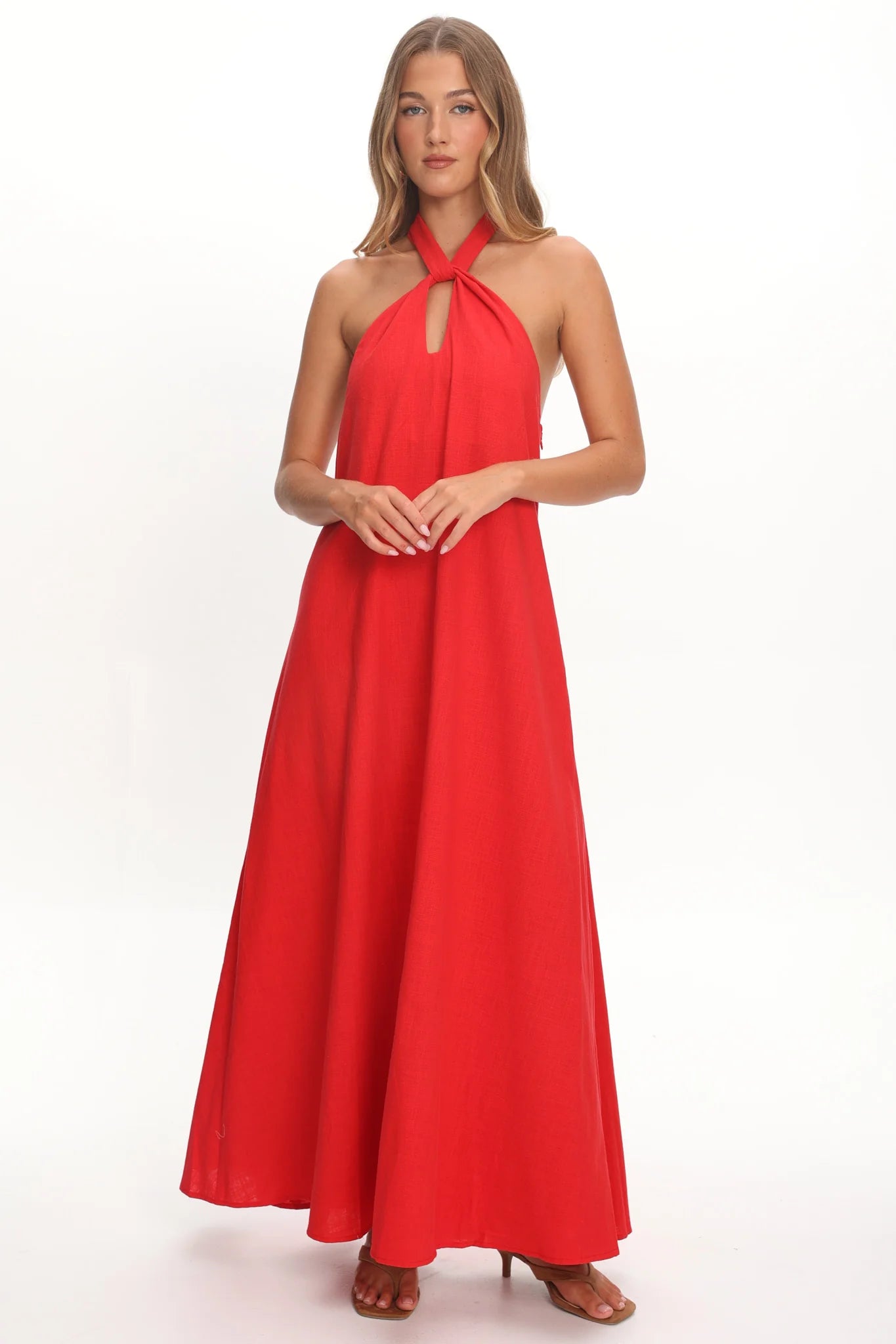 Cheer Twist Halterneck Maxi Dress Red