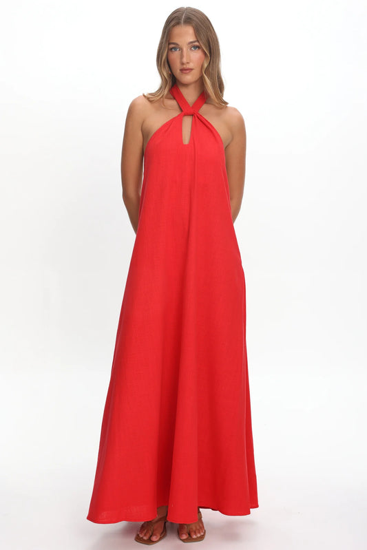 Cheer Twist Halterneck Maxi Dress Red