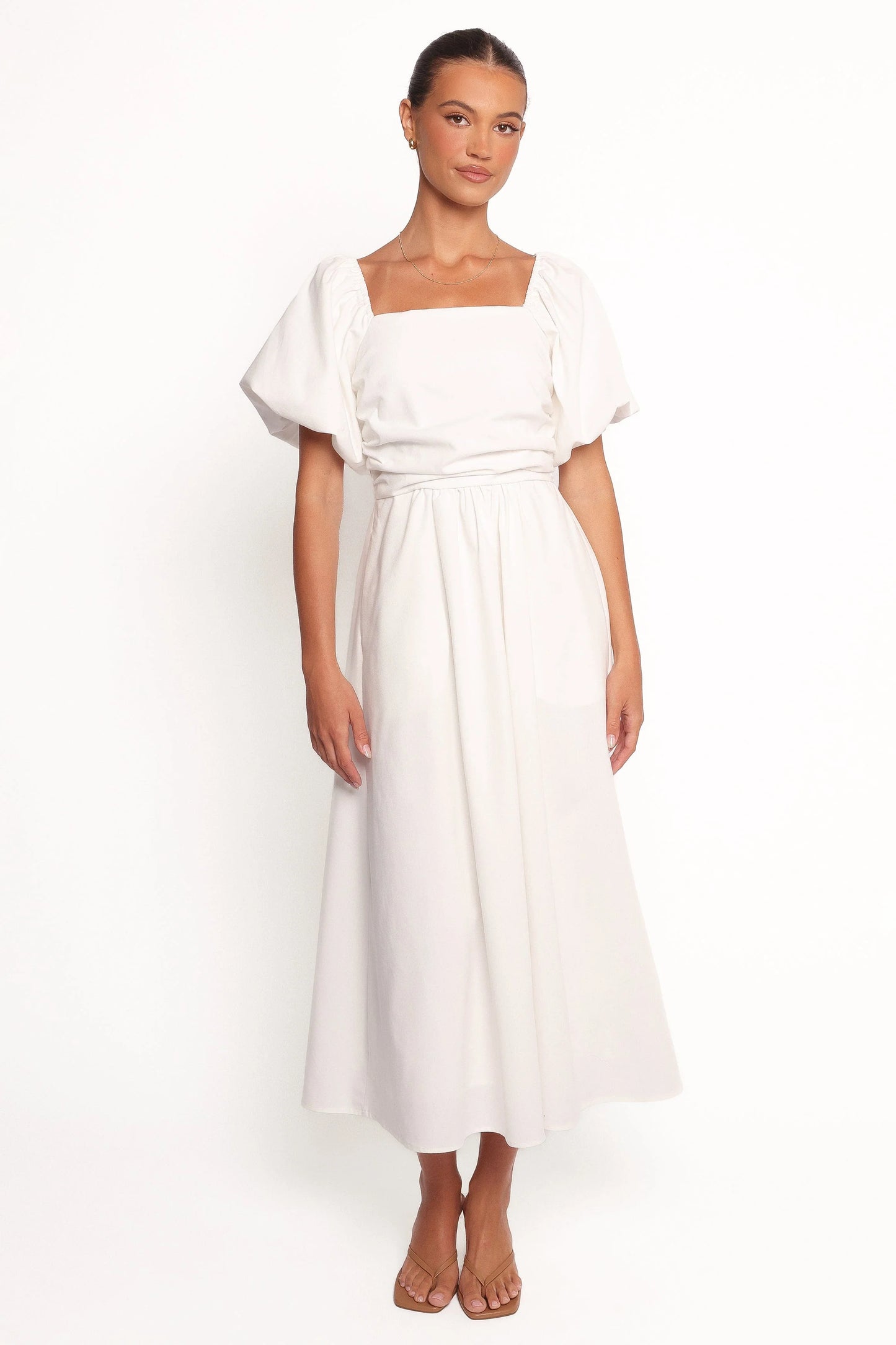 Clo Puff Sleeve Midi Dress - White