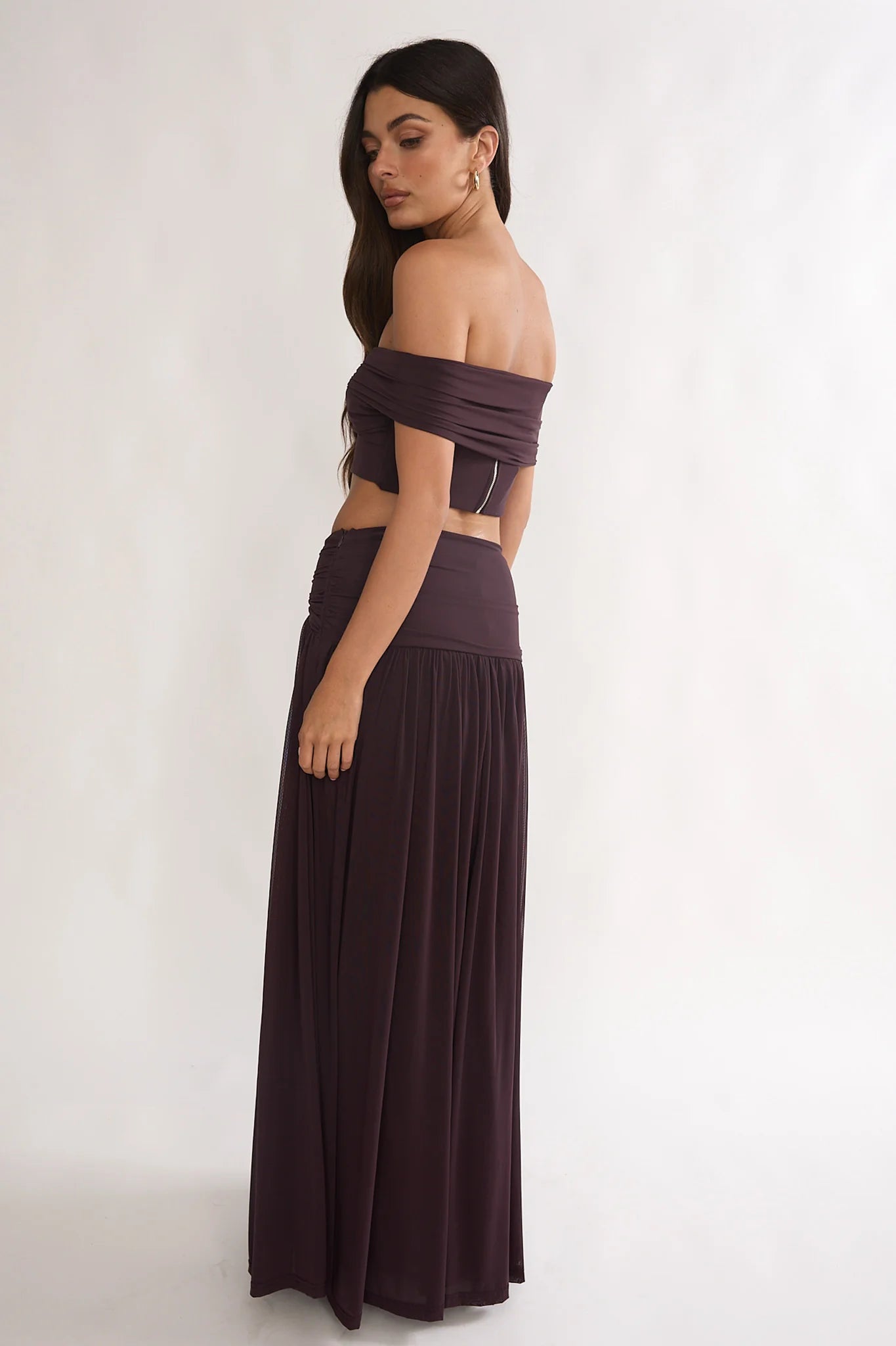 Farela Ruched Waist Maxi Skirt Coffee
