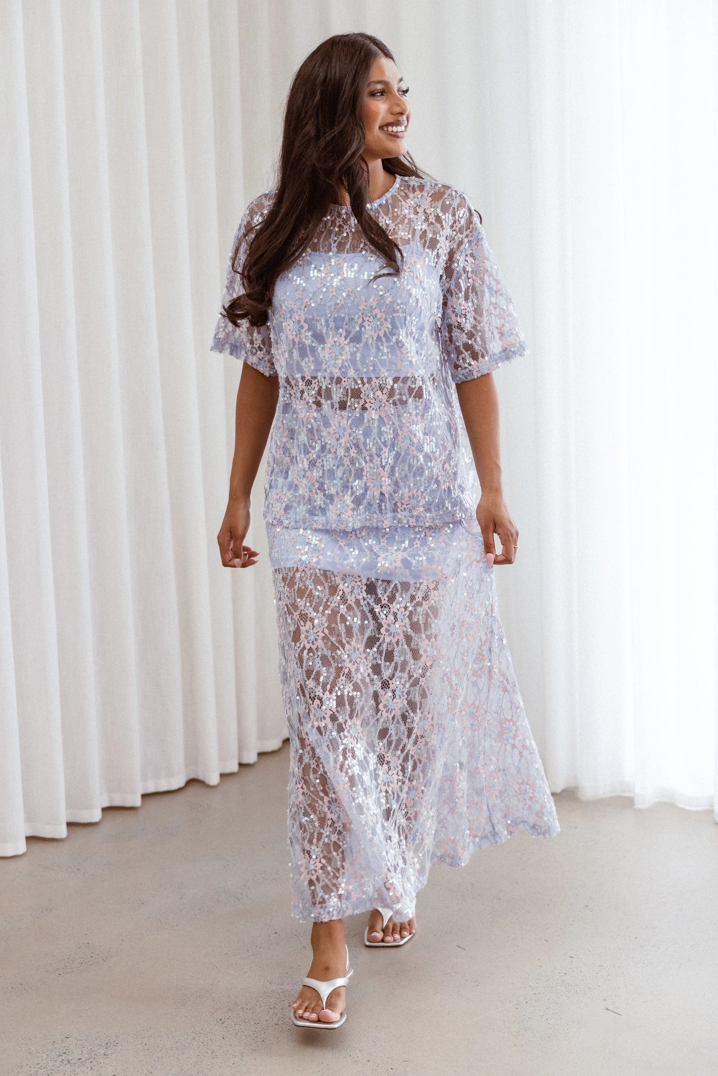 Yonder Sheer Panel Lace Maxi Skirt - Purple