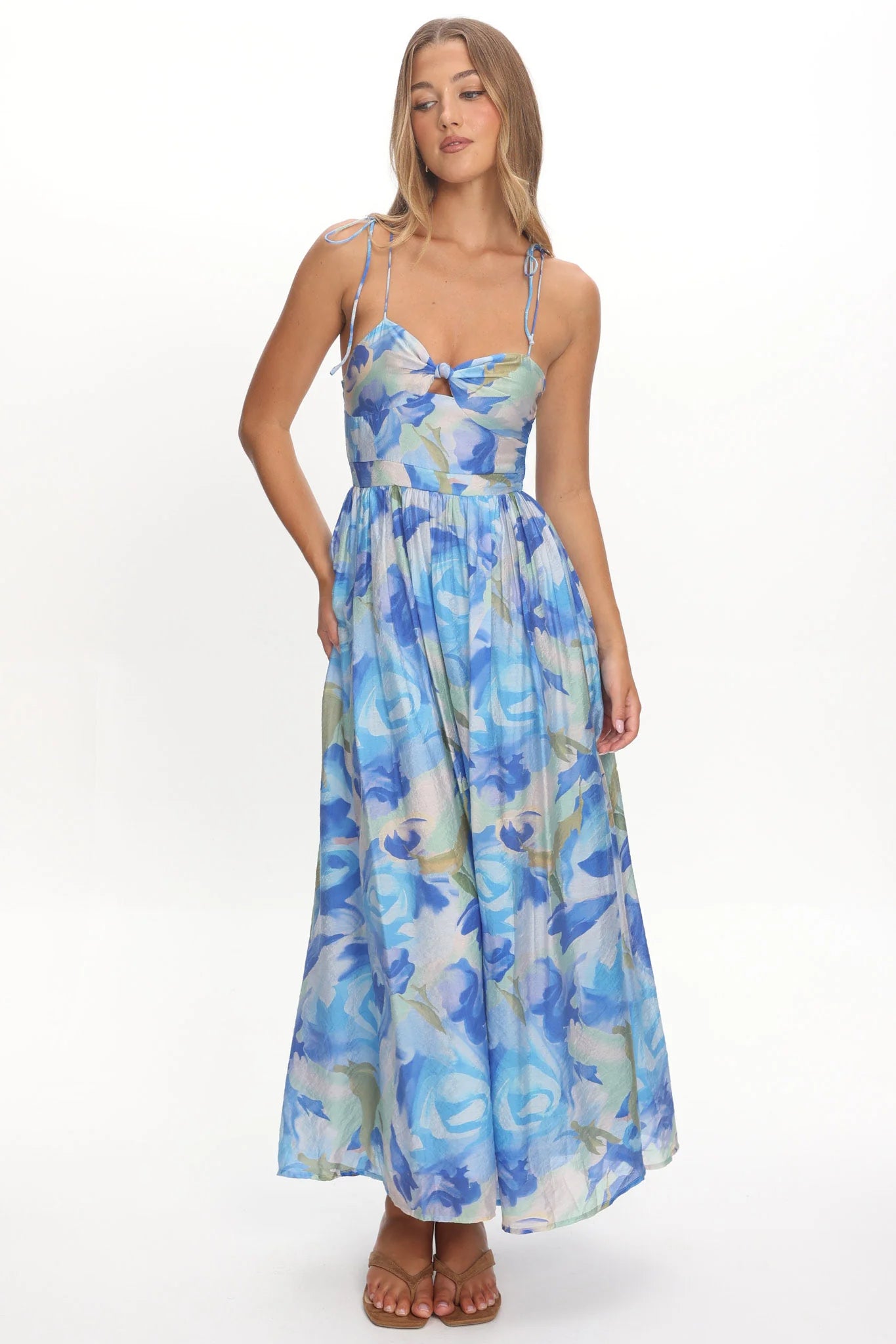 Skyler Tied Shoulder Maxi Dress Print Blue
