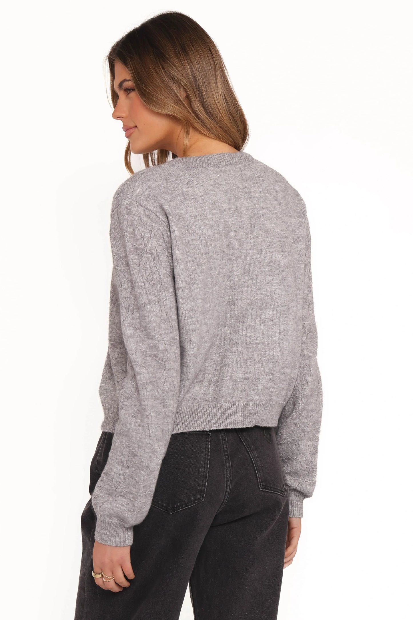 Fauna Tonal Floral Cardigan - Heather Grey