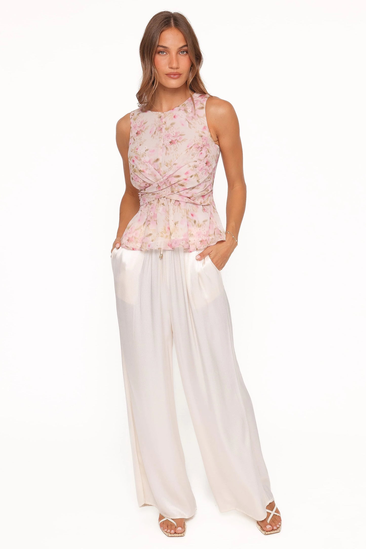 Limona Peplum Top - Blurred Pink Floral