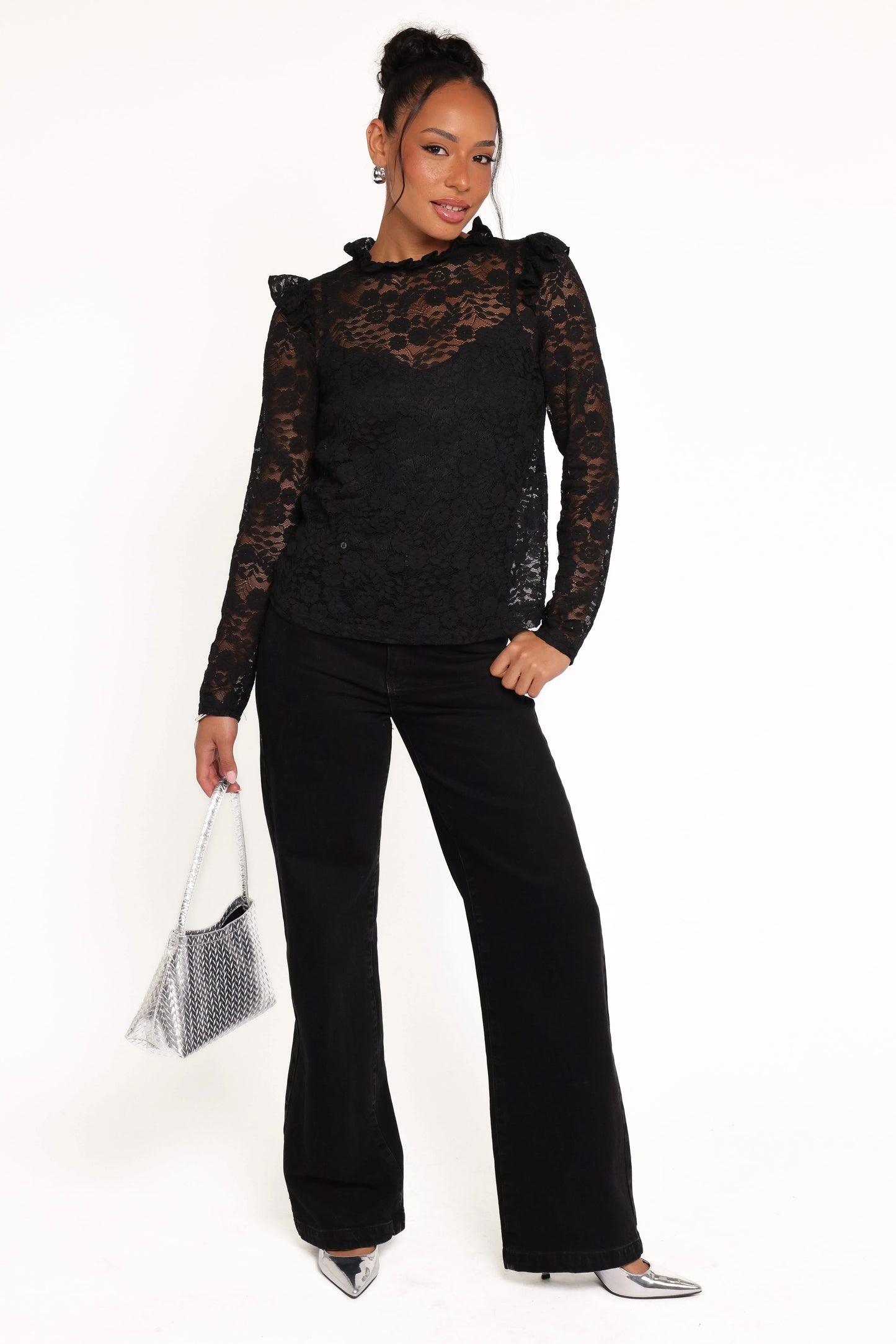 Lettie Lace Ruffle Top - Black