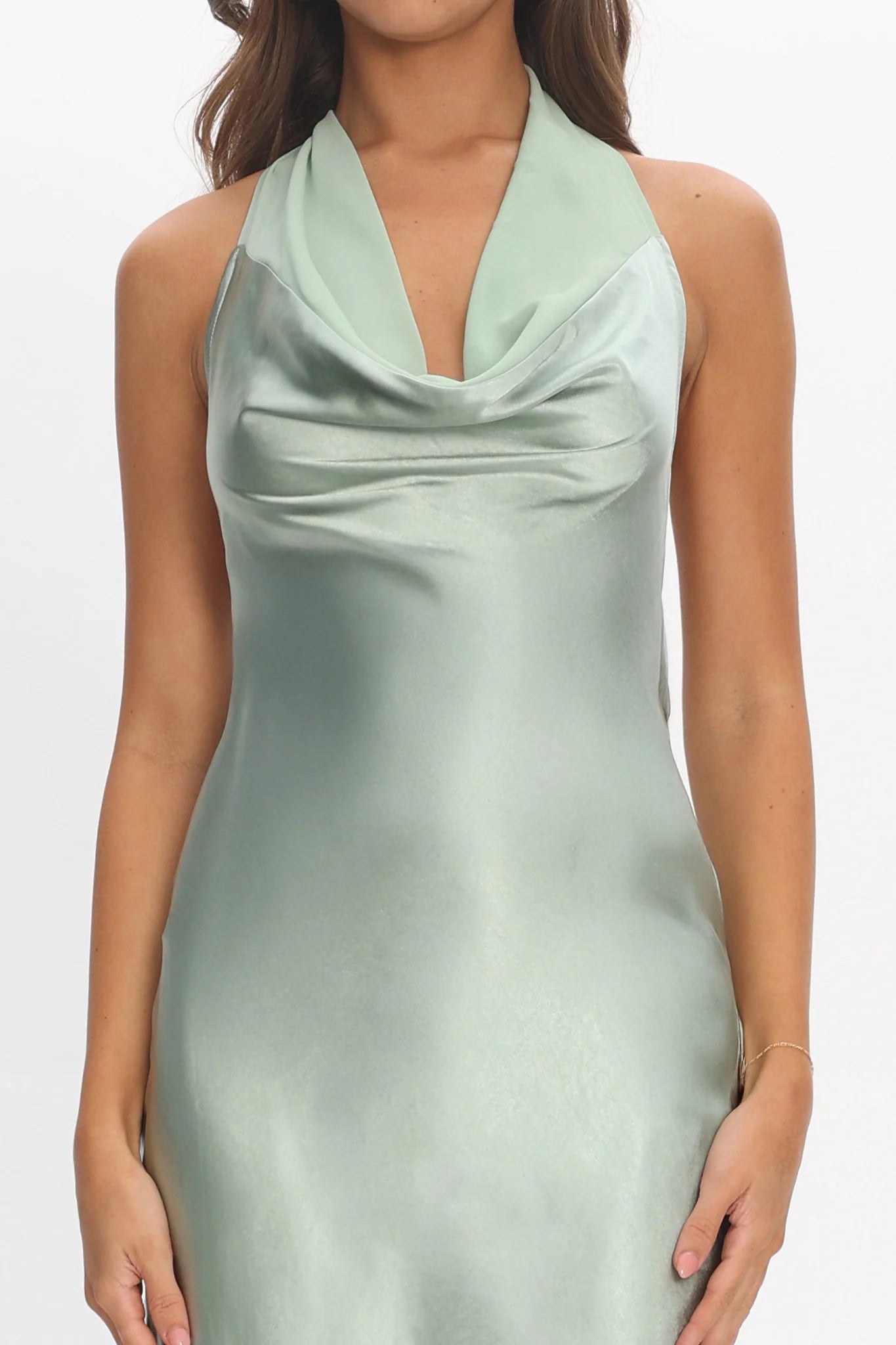 Leading Lady Open Back Cowl Maxi Dress Sage