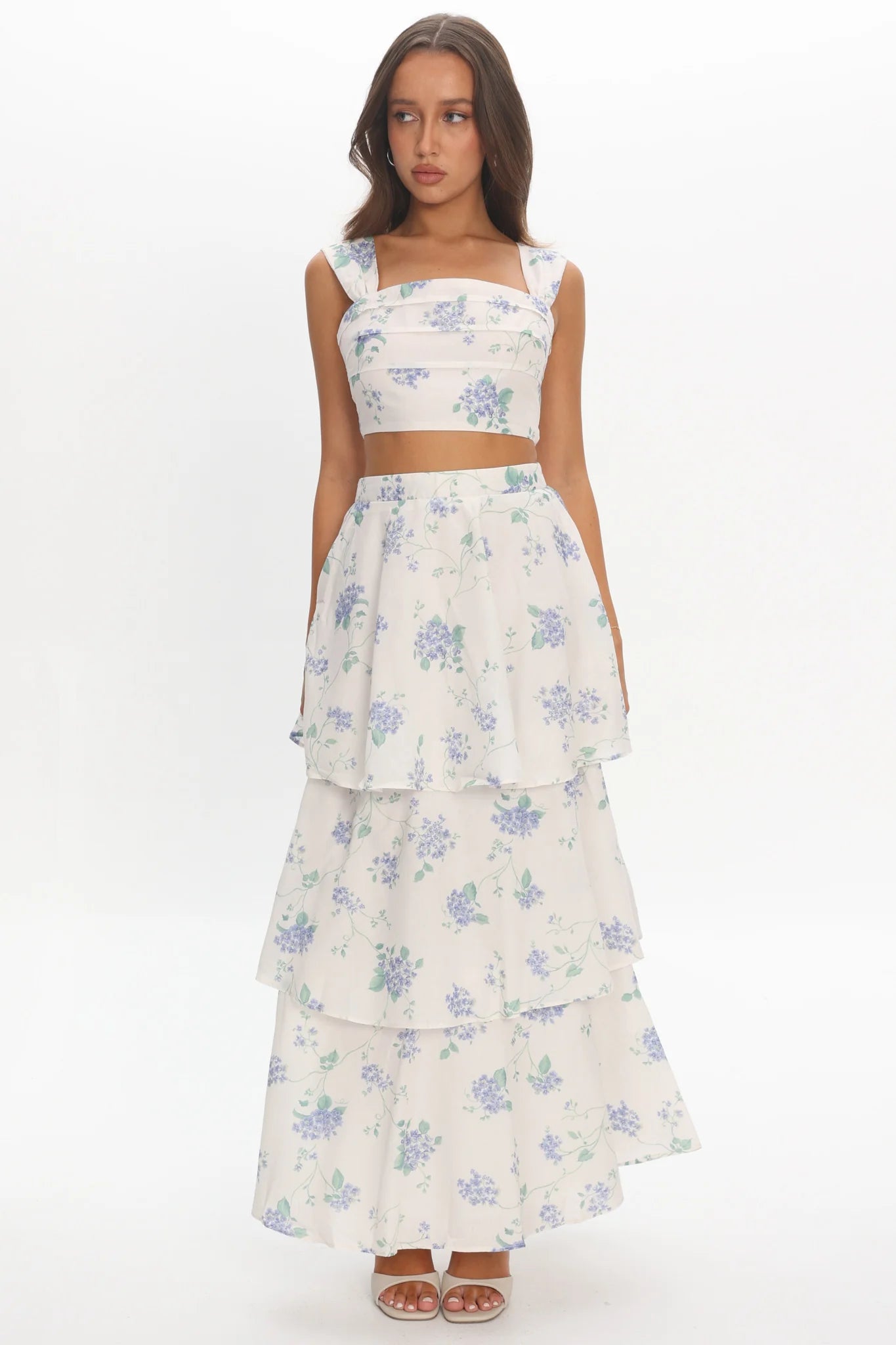 Dixon Pintuck Pleat Crop Top Floral Beige