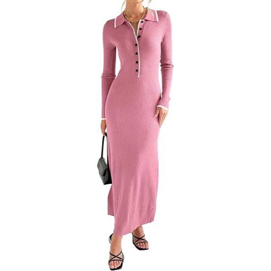 Women’s Soft Stretchy V-Neck Maxi Sweater Dress